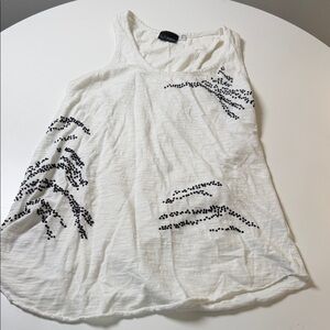 Daytrip White Tank with Black Bead Branch Detail